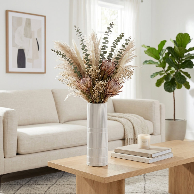 Modern neutral ceramic vase Rachael, Blanc, H 15 po x l 5 po x P 5 po
