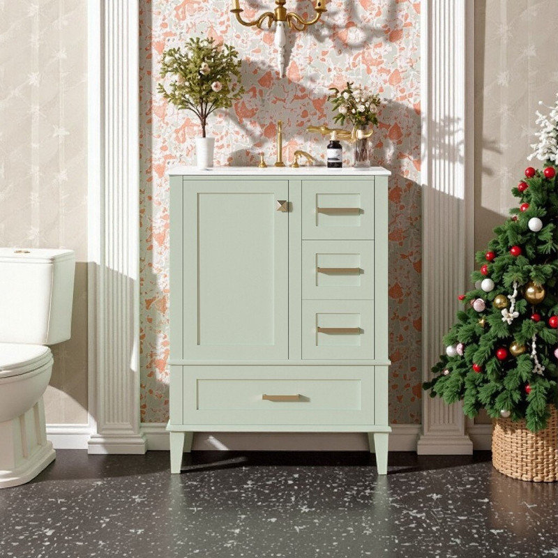 Ensemble de meuble-lavabo en bois massif 24,8 po avec porte à fermeture en douceur et 3 tiroirs Aqua, Vert