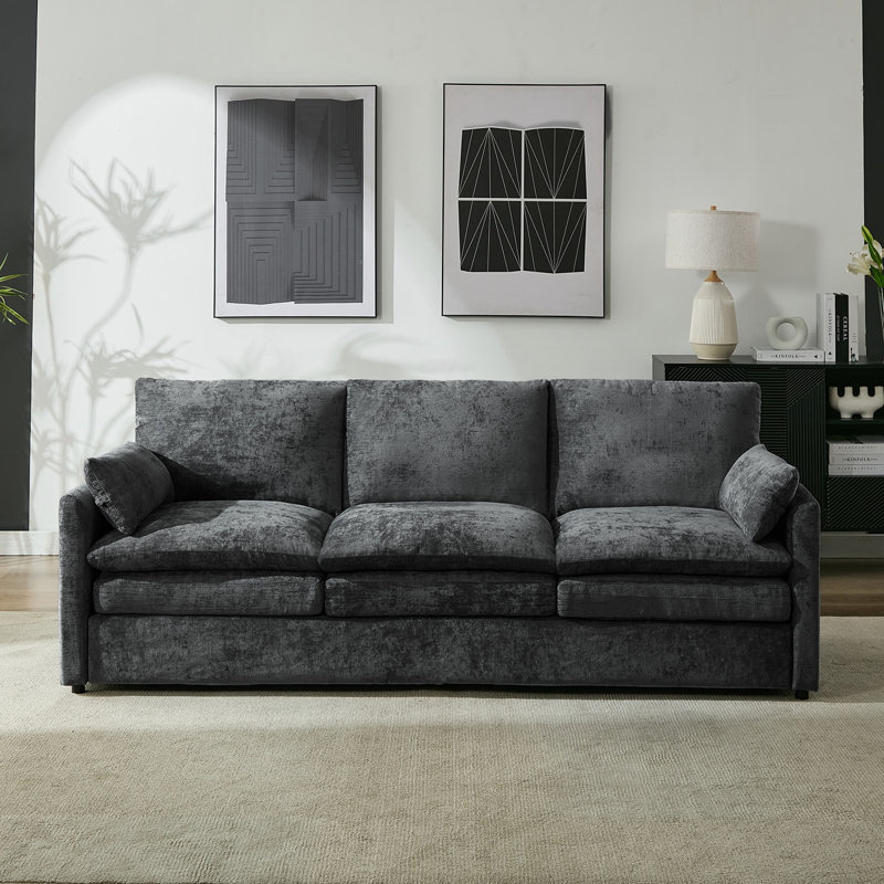  83.5'' W Luxury Chenille Upholstered Deep Seat Sofa, Dark Gray