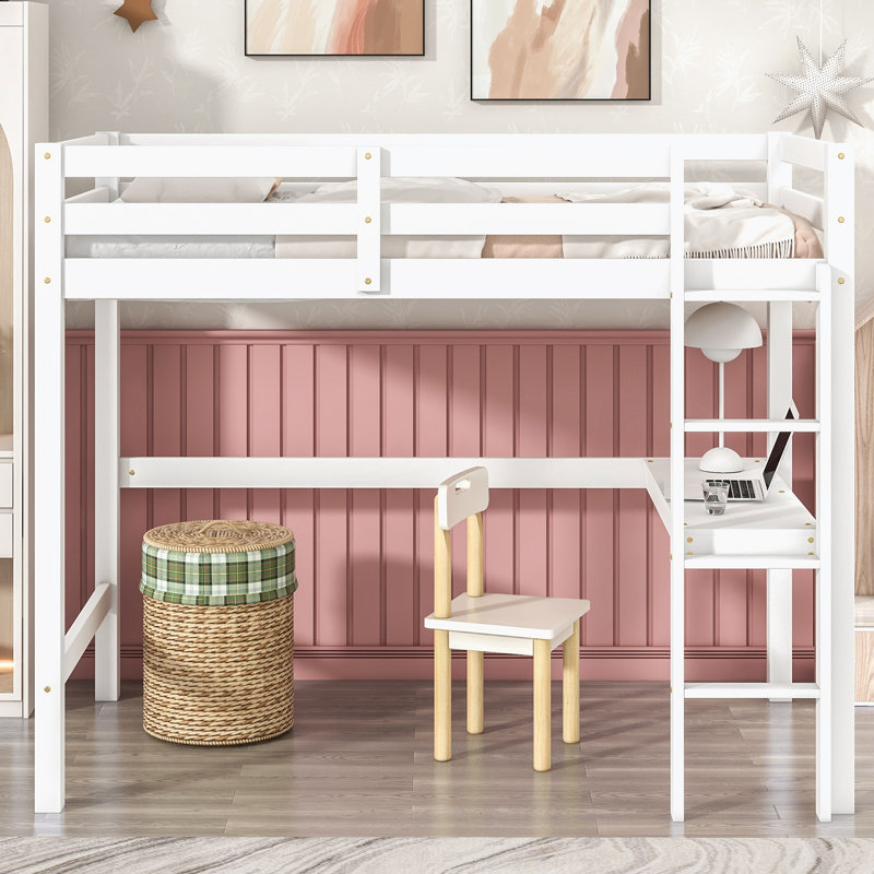 Lit mezzanine avec bureau intégré, Blanc