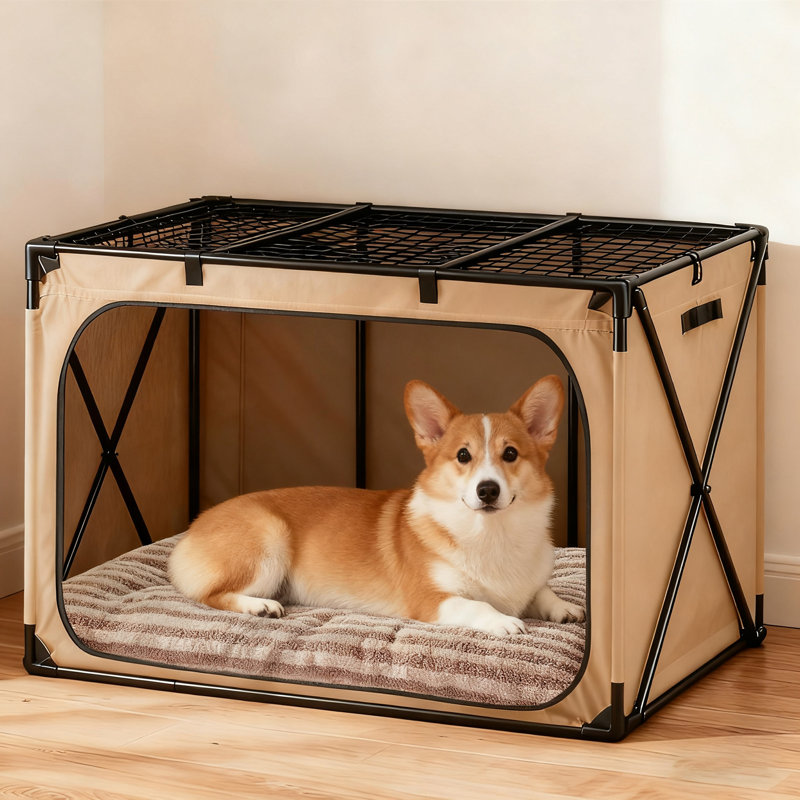 Lit pour animal de compagnie, lit pour chien et chat anti-angoisse, matelas moelleux avec fond antidérapant, tapis pour chien lavable et confortable pour plancher ou cage, brun beige