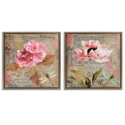 Vintage Collage French Florals 2pc Floating Frame Set, design by Sasha