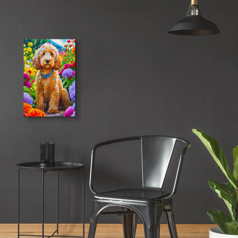  «Sitting Labradoodle» par Dean Russo, art mural en verre acrylique, 16 po x 24 po, H 24 po x l 16 po