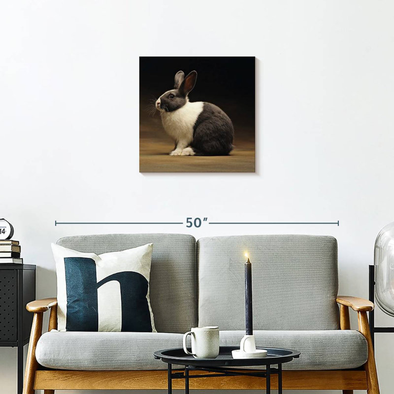 Lapin noir et blanc, H 20 po x l 20 po