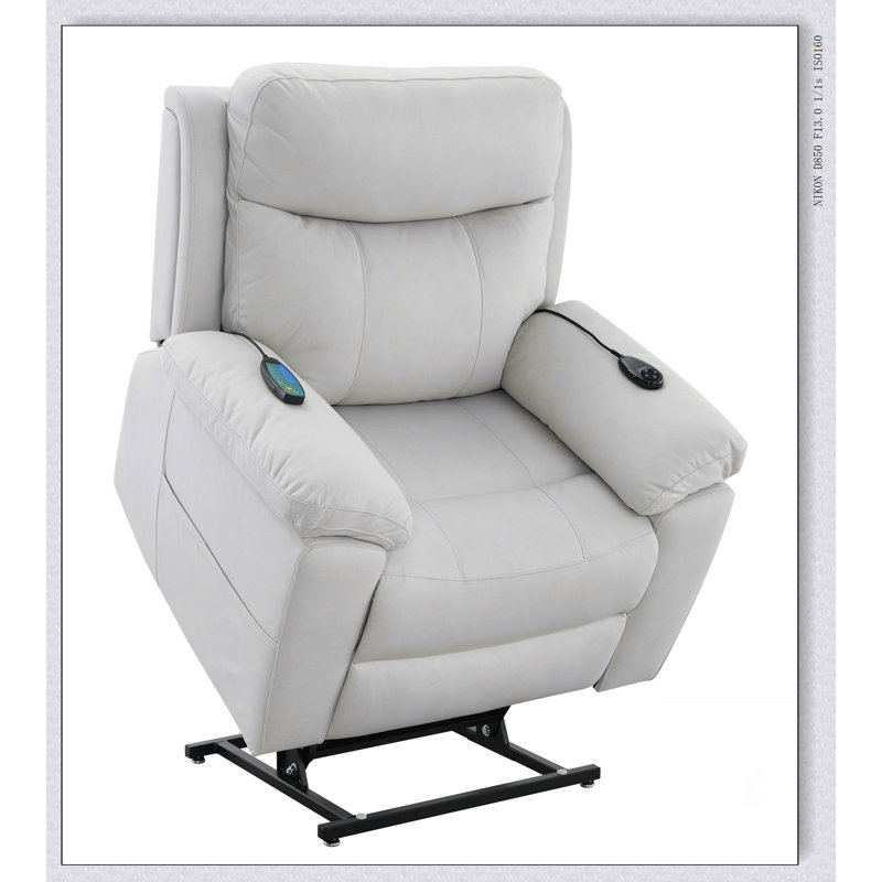 Chriki  Polished Microfiber Power Motion Recliner with Lift, Heating & Massage Chair, Beige