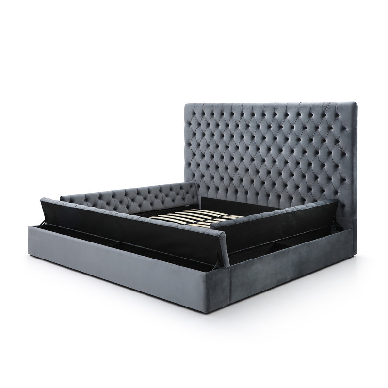 Mikara Upholstered Velvet Platform Bed, Gray, King