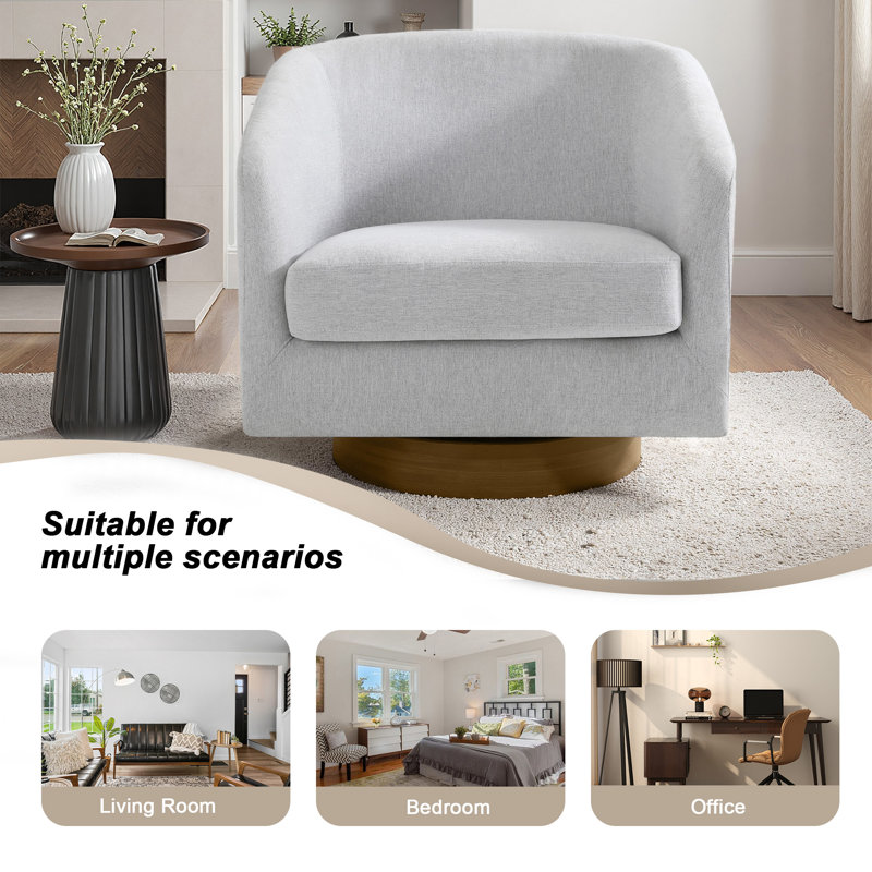 72Cm Wide Swivel Barrel Chair, Beige Chenille
