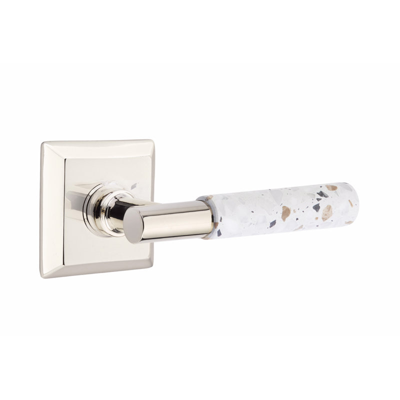 Emtek Select Privacy Leverset, Quincy Rosette, T-Bar Stem, Light Terrazzo Handle, LH, Polished Nickel/Light Terrazzo, Right