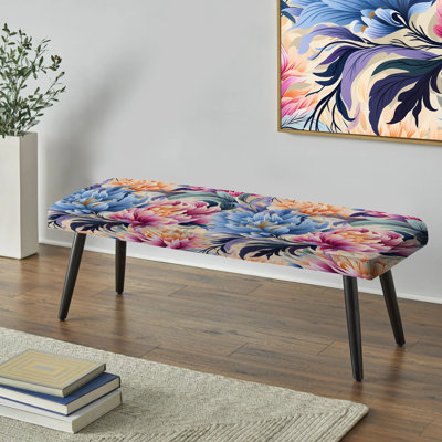 Banc rembourré floral noir