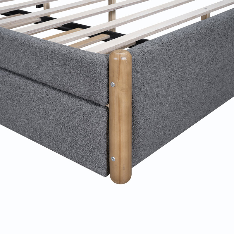 Upholstered Platform Bed with Wood Supporting Feet and Trundle Aevah, Gray, Twin