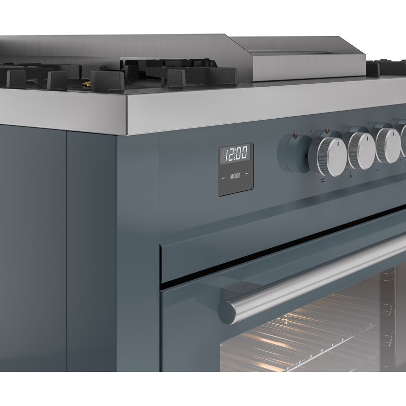 Cuisinière à double combustible de 60 po ILVE Professional Plus II, 7 brûleurs scellés, plaque chauffante, plateau français (porte vitrée)