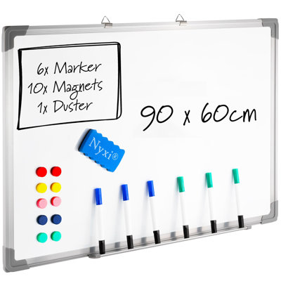Nyxi Magnetic Whiteboard 50 x 40cm with 6 Markers, 10 Magnets and Eraser