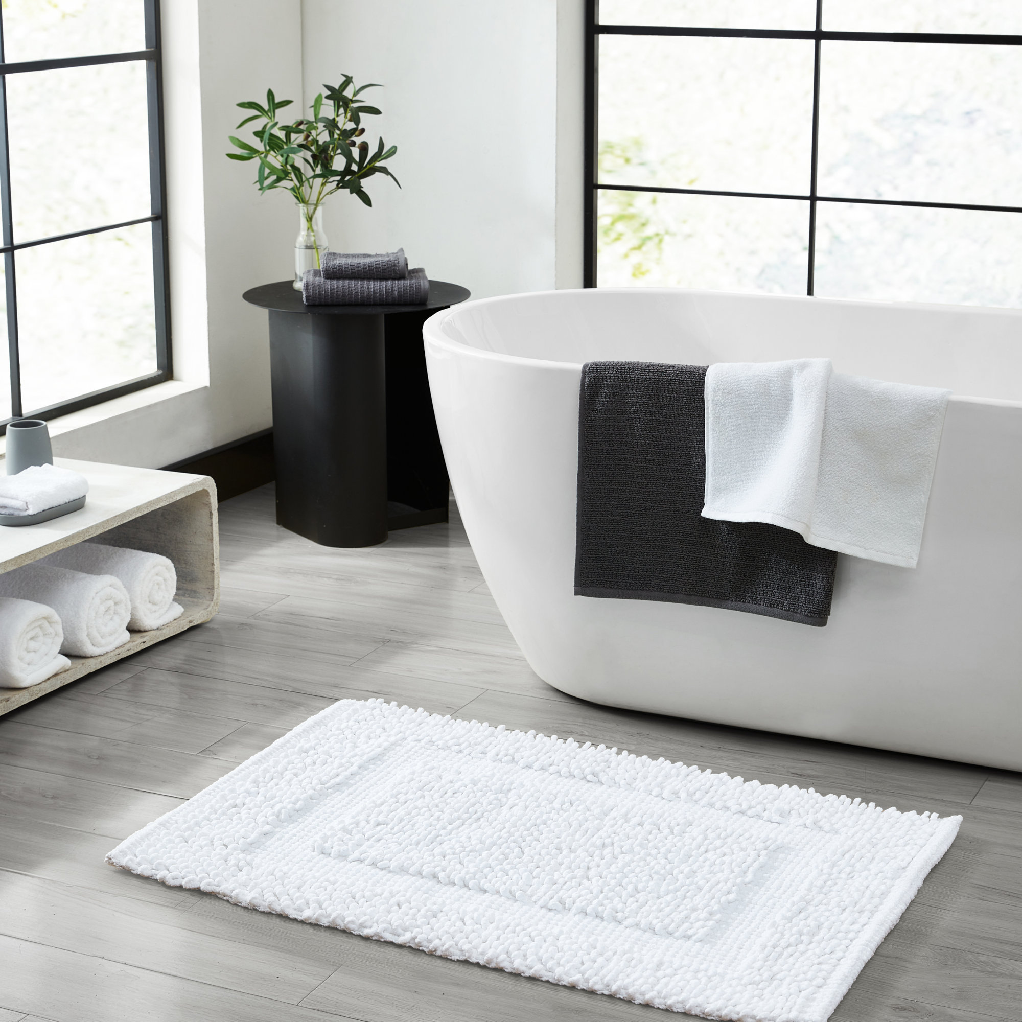 Payten Classic Cotton Bath Mat, White, Single - 20"W x 32"L