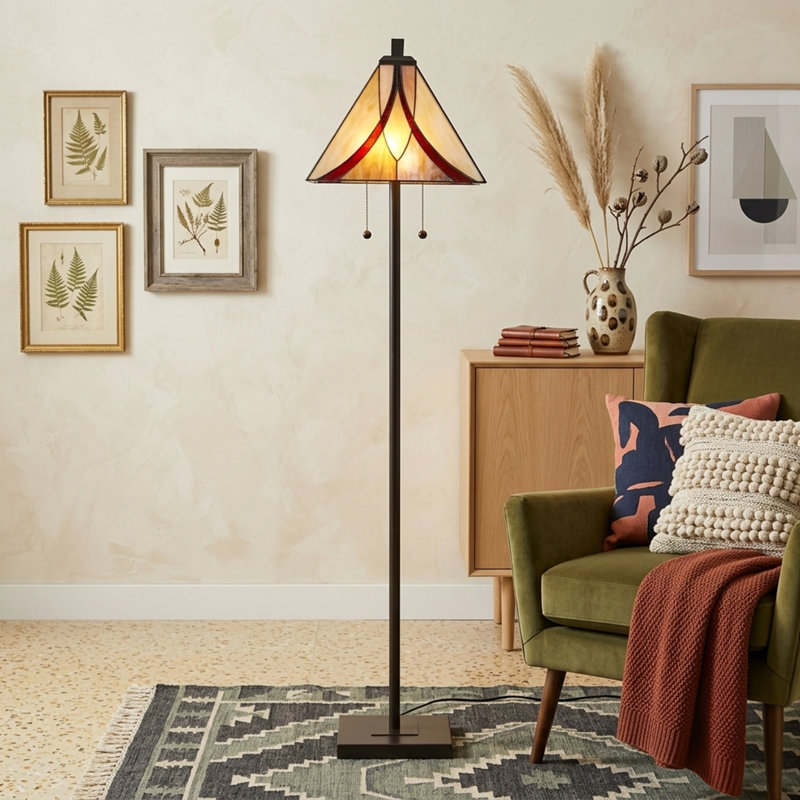 Floor Lamp with Double Pull Chains, Brown/Cream