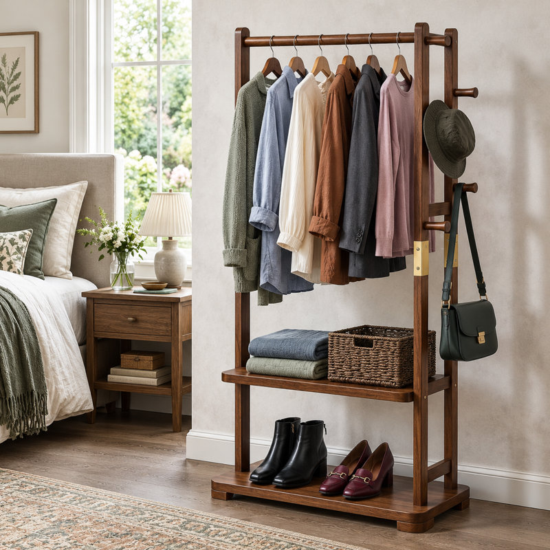 Solid Wood Freestanding 5 - Hook, Black