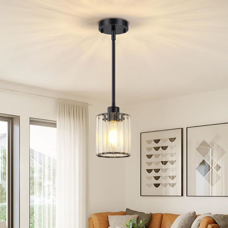 Adjustable Height Rods Hanging Pendant Lights with Crystal Shade