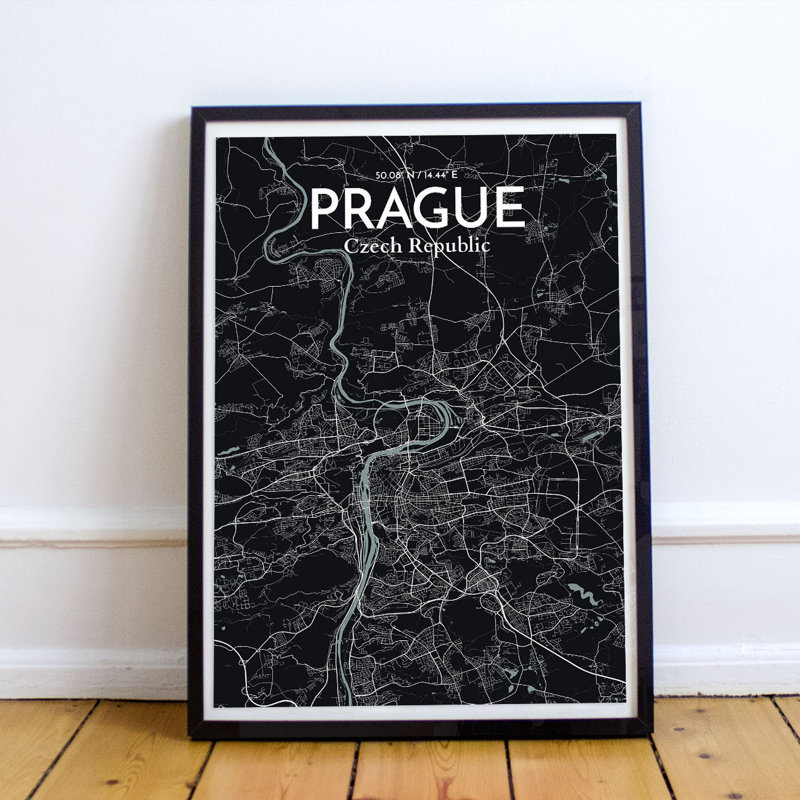 Prague City Map - Unframed Graphic Art Print on Paper, 43.2cm H x 27.9cm W x 0.1cm D, White/Seafoam