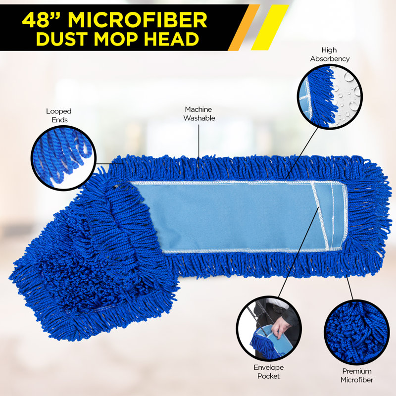 Gritt Commercial Microfiber Looped Dust Mop Pad Head, Pack of 6, 1" H x 48" W x 5" D