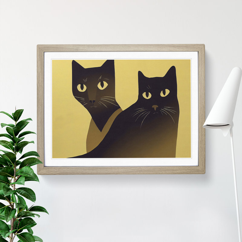 XH1022-9011X The Two Cats Abstract - Single Picture Frame Print, 34cm H x 46cm W x 2cm D, Oak