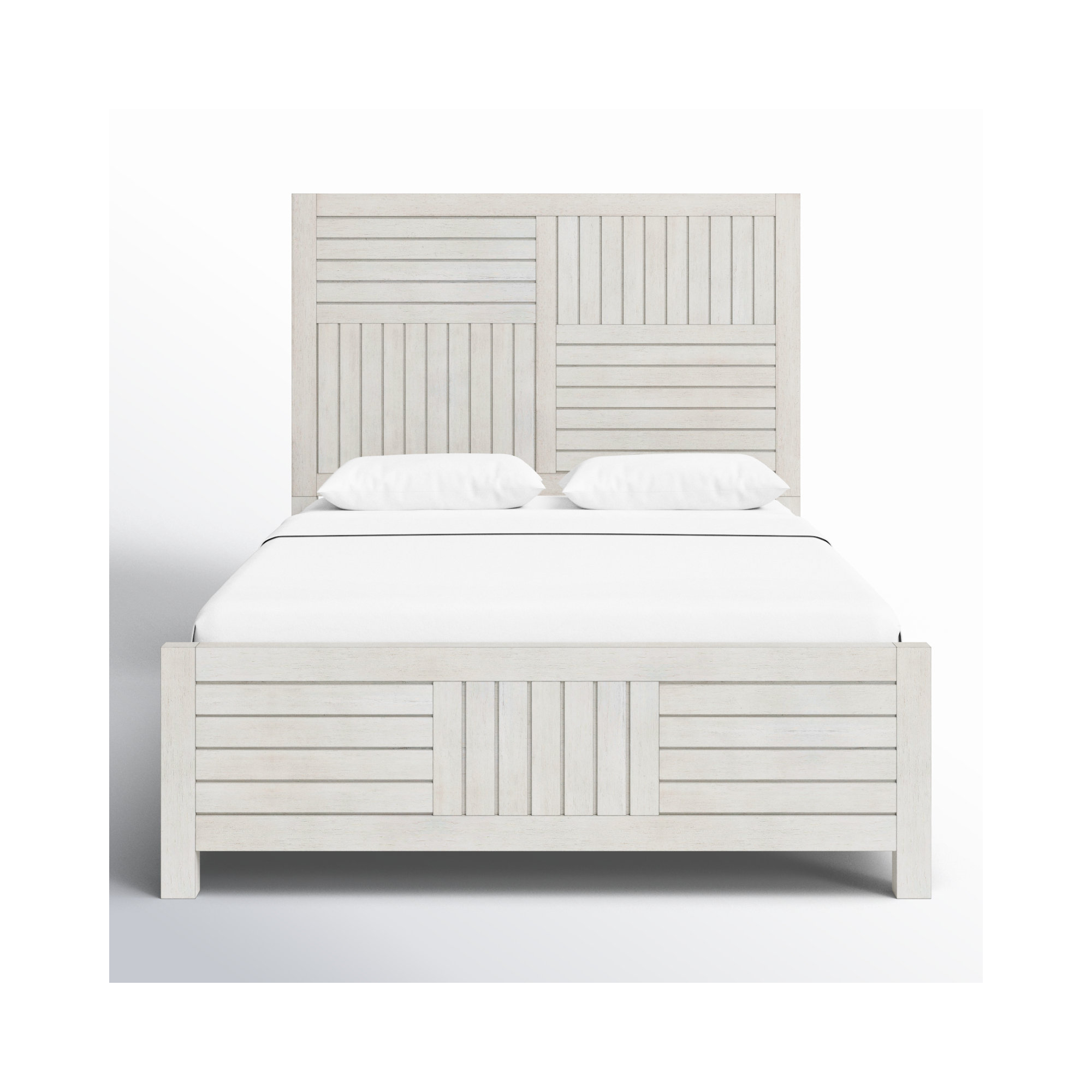 Tyson Full Solid Wood Panel Bed, Stone Path White, Full