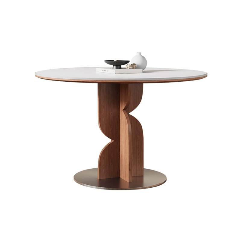Table de salle à manger en acier inoxydable brossé mat, H 29,53 po x L 35,43 po x l 35,43 po, Blanc / Brun