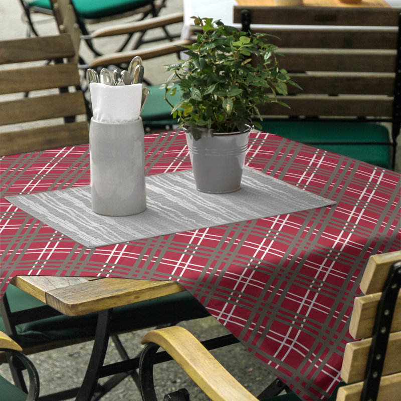 Plaid Cotton Blend Square Tablecloth, Red/White/Pewter