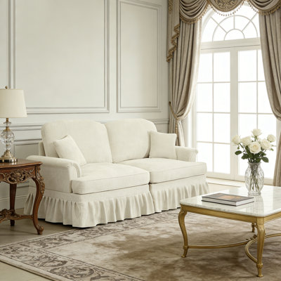2-Seat Chenille Fabric Cozy Couch Loveseat Sofa with Removable Ruffles Pleats Skirts