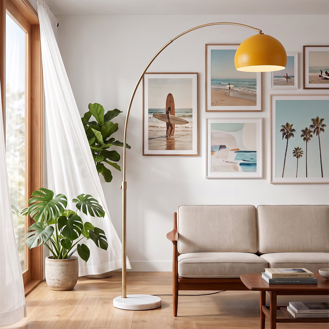 Ellerbe 92'' Steel Floor Lamp, Mustard