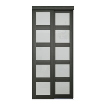 36 po x 80 1/2 po Porte coulissante en verre givré opaque 5-Lite, gris urbain
