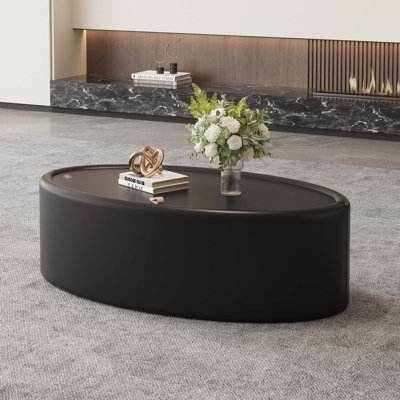 Table basse ovale avec rangement 33,46 po - Plateau en verre trempé certifié 3C et revêtement en cuir de qualité supérieure
