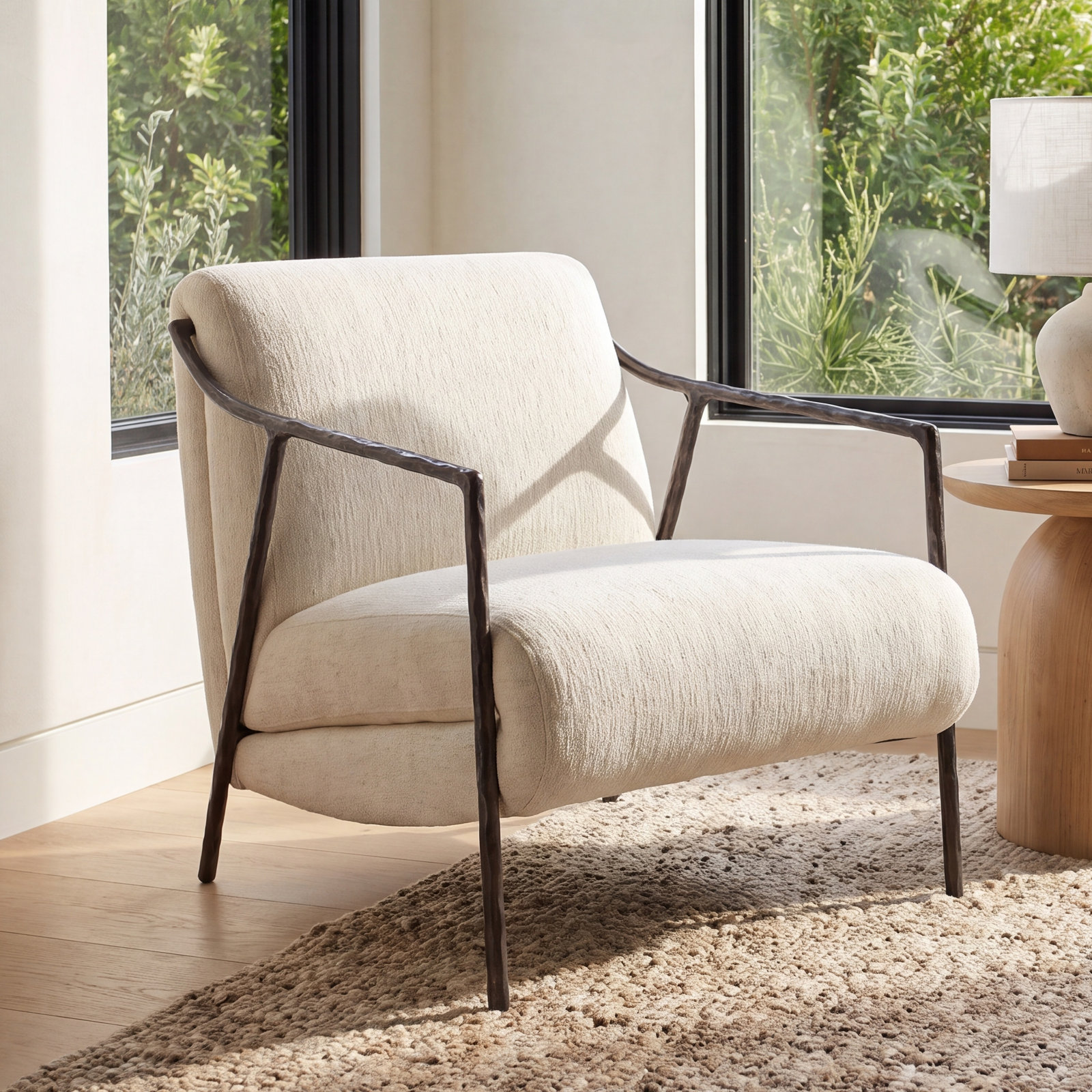 Upholstered Accent Chair, Nomad Snow Crypton Performance Chenille