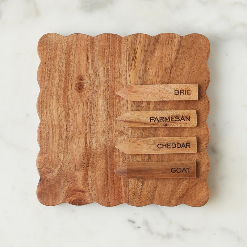 Scalloped Square Cheese Board with Cheese Markers - Spruce Green, Natural