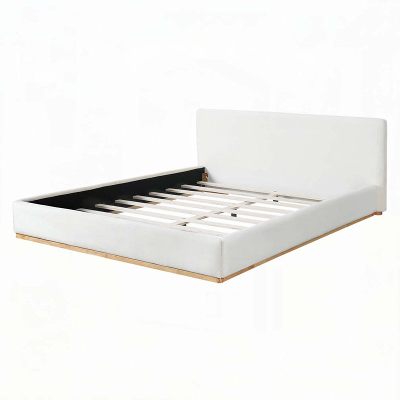 Velvet Upholstered Bed With Solid Wood Frame, Queen
