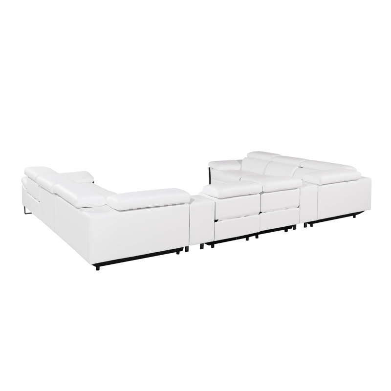 Top Grain Italian Leather 10-Piece U-Shaped Modular Power Reclining Sectional With 4 Power Recliners & Power Headrests