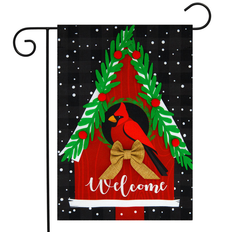 Drapeau de jardin en toile de jute Winter Birdhouse