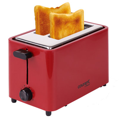 Grille-pain en plastique 2 tranches Courant, grillage uniforme, 6 réglages réglables d'ombre, fentes de grillage de 1 ¼ po de large, 750 watts - rouge