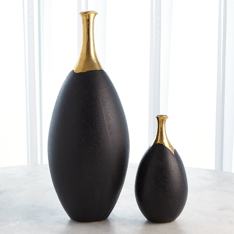 Dipped Golden Crackle/Black Slender Vase, 13" H x 7" W x 7" D
