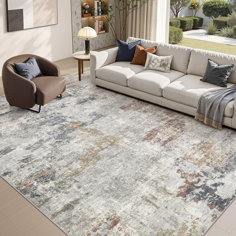 Dagmar Washable Stain-Resistant Vintage Area Rug, Rectangle 9' x 12', Gray;Red;Beige