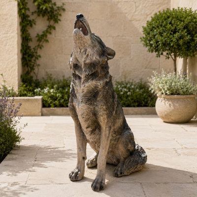 Statue de jardin loup hurlant en résine 29,72 po