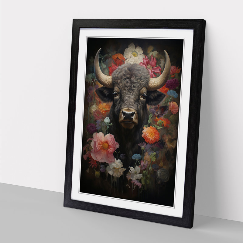 Buffalo Tachisme - Single Picture Frame Print on Wood, 46cm H x 34cm W x 2cm D, Black 