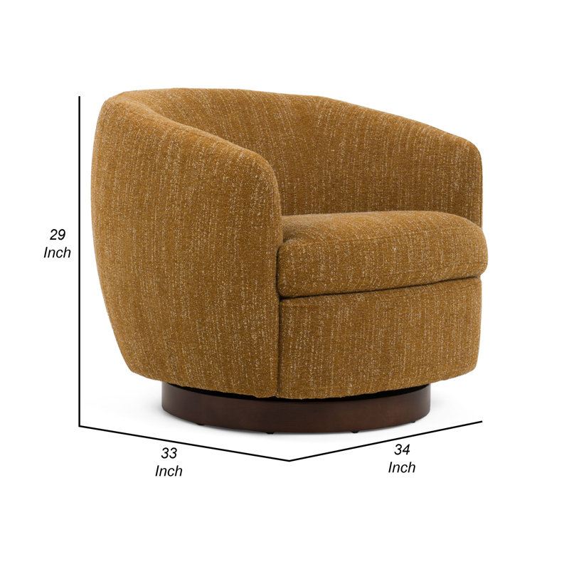 Fauteuil d'appoint pivotant 34 po Reno Windy, polyester jaune, base en bois