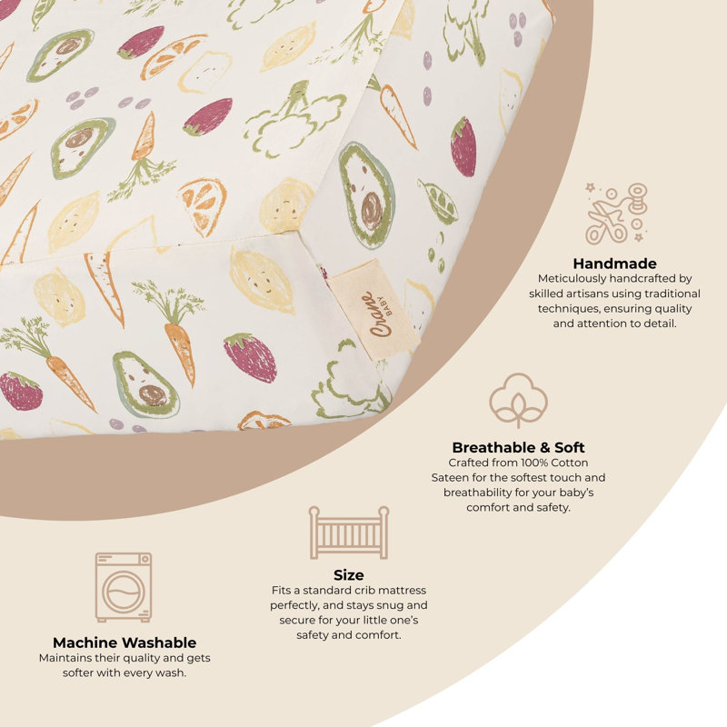 Clementine Fruits & Veggies Cotton Fitted Crib Sheet