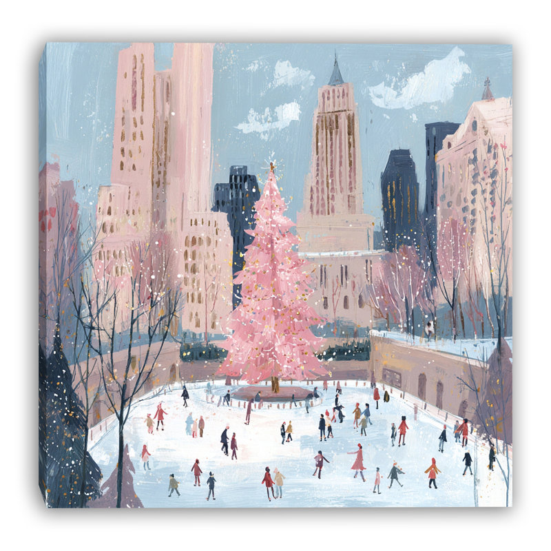 «Pink Tree City Skating», art mural sur toile, 20 po x 20 po