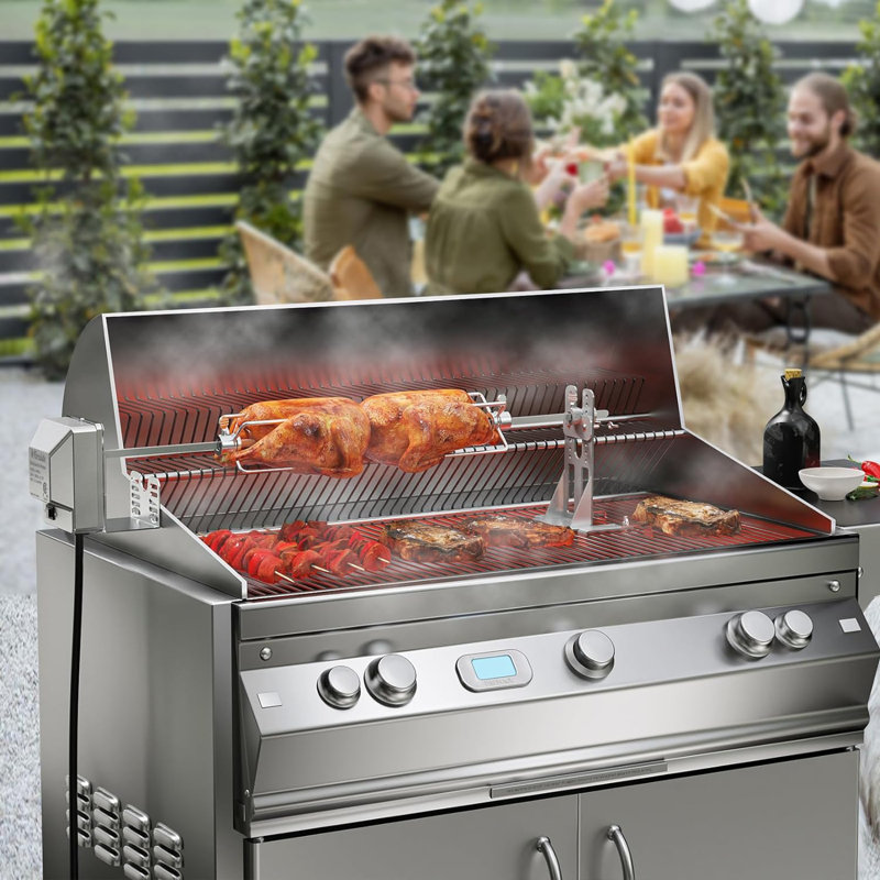 Stainless Steel Rotisserie Kit with Electric Motor for Gas Grills