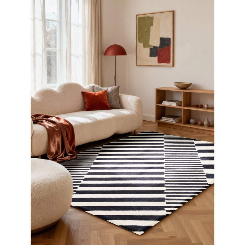 Stryve Striped Wool Hand Woven Area Rug, Rectangle 200 x 290 cm
