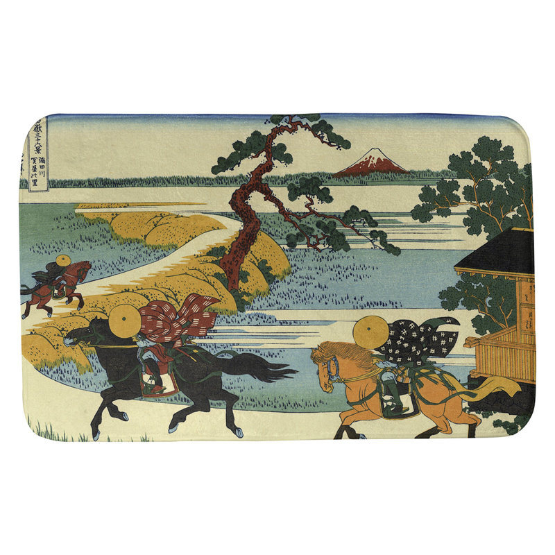 Tapis pour salle de bain antidérapant Clair Sekiya Village at Sumida River, l 21 po x L 34 po, Bleu ciel / jaune