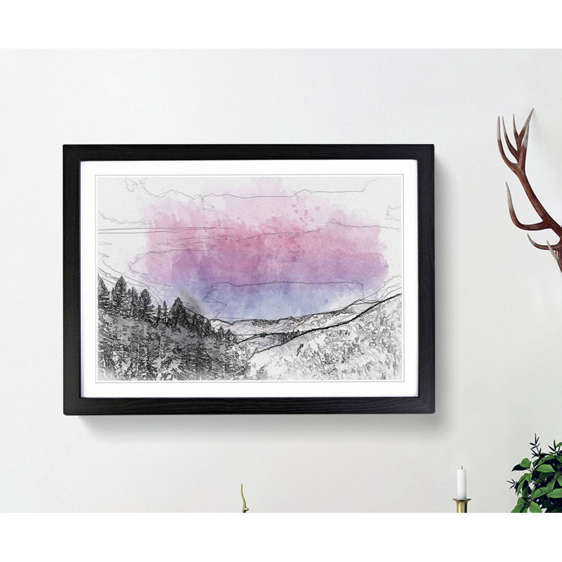 Purple Sky Over the Mountains in Abstract - Picture Frame Graphic Art Print, 40cm H x 60cm W x 2cm D, Black