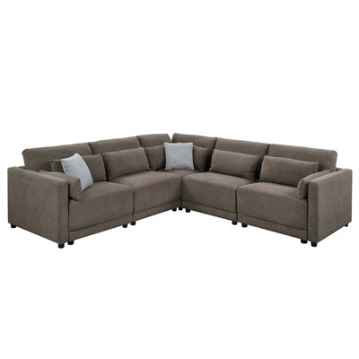 Fauteuil sans accoudoirs modulaire Rylie avec coussin, lin brun