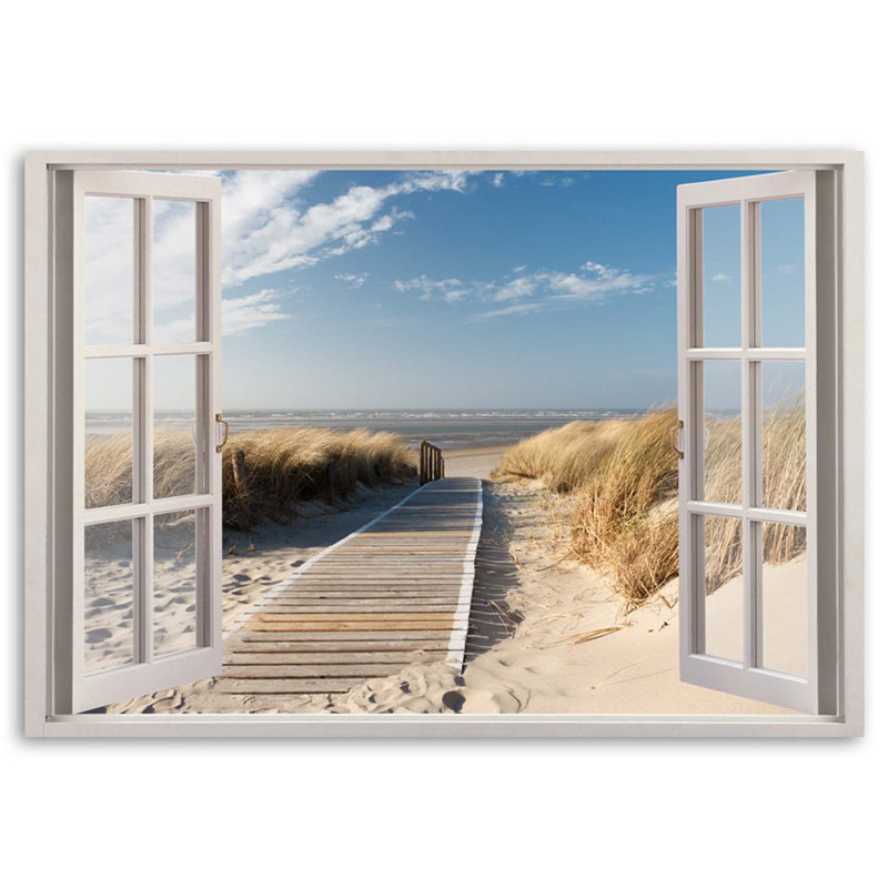 Window Pier On The Beach - Wrapped Canvas Print, 80cm H x 120cm W