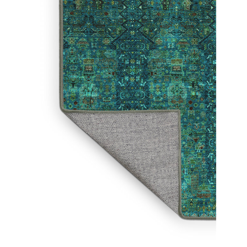 Tapis oriental en chenille tissé à la machine en bleu, Rectangle 7 pi x 10 pi